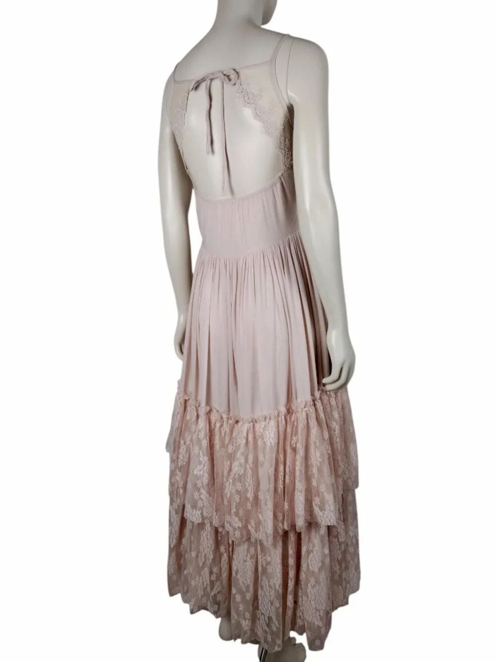 Joy Folie Mia Joy Blush Pink Tiered Lace Full Skirt Boho Maxi Dress Size 14